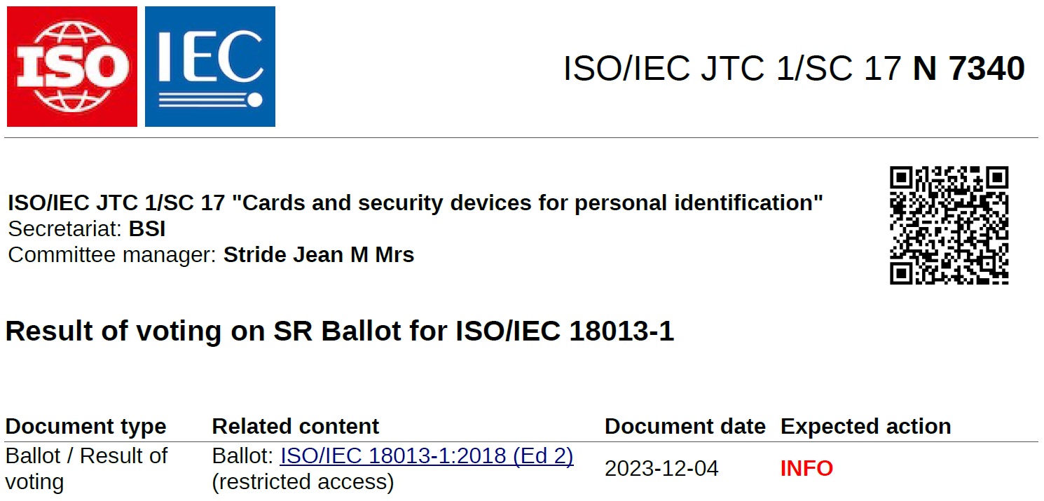 [특집-ISO/IEC JTC 1/SC 17 활동] 30. Result of voting on SR Ballot for ISO/IEC 18013-1