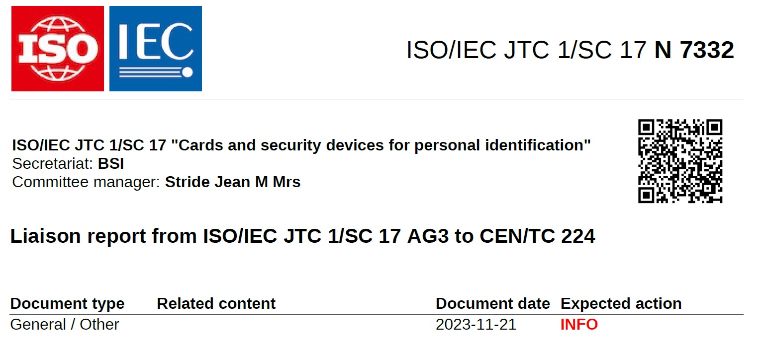 [특집-ISO/IEC JTC 1/SC 17 활동] 22. Liaison report from ISO/IEC JTC 1/SC 17 AG3 to CEN/TC 224