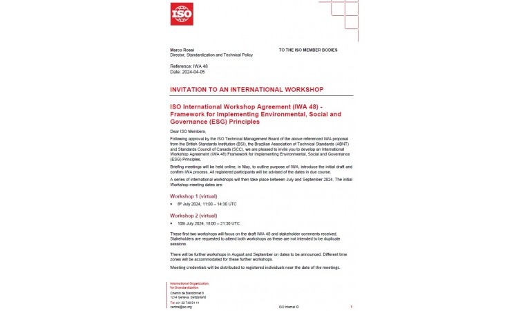 국제표준화기구(ISO), 2024년 7월~9월 국제워크샵 초대 안내