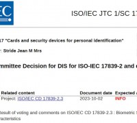 [특집-ISO/IEC JTC 1/SC 17 활동] ⑤Form 08A : Committee Decision for DIS for ISO-IEC 17839-2 and disposition of comments